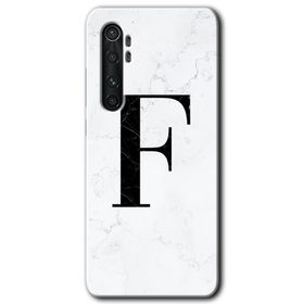 Xiaomi Mi Note 10 Lite Beyaz Mermer Desenli F Harfi Baskılı Uyumlu Silikon Kılıf