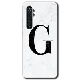 Xiaomi Mi Note 10 Lite Beyaz Mermer Desenli G Harfi Baskılı Uyumlu Silikon Kılıf