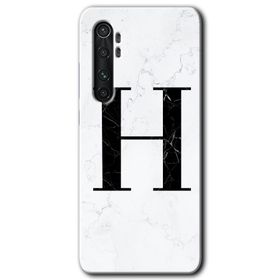 Xiaomi Mi Note 10 Lite Beyaz Mermer Desenli H Harfi Baskılı Uyumlu Silikon Kılıf