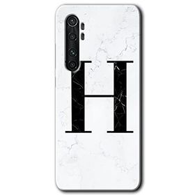 Xiaomi Mi Note 10 Lite Beyaz Mermer Desenli H Harfi Baskılı Uyumlu Silikon Kılıf