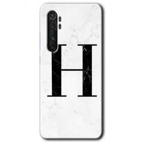 Xiaomi Mi Note 10 Lite Beyaz Mermer Desenli H Harfi Baskılı Uyumlu Silikon Kılıf