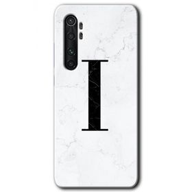 Xiaomi Mi Note 10 Lite Beyaz Mermer Desenli I Harfi Baskılı Uyumlu Silikon Kılıf