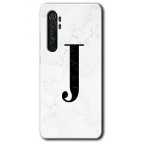 Xiaomi Mi Note 10 Lite Beyaz Mermer Desenli J Harfi Baskılı Uyumlu Silikon Kılıf