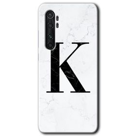 Xiaomi Mi Note 10 Lite Beyaz Mermer Desenli K Harfi Baskılı Uyumlu Silikon Kılıf
