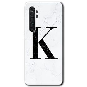 Xiaomi Mi Note 10 Lite Beyaz Mermer Desenli K Harfi Baskılı Uyumlu Silikon Kılıf