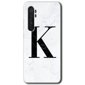 Xiaomi Mi Note 10 Lite Beyaz Mermer Desenli K Harfi Baskılı Uyumlu Silikon Kılıf