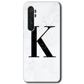 Xiaomi Mi Note 10 Lite Beyaz Mermer Desenli K Harfi Baskılı Uyumlu Silikon Kılıf