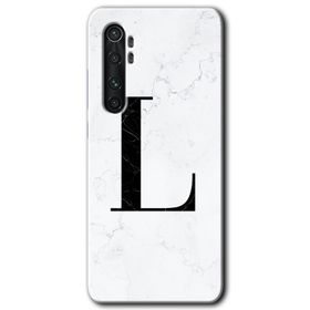 Xiaomi Mi Note 10 Lite Beyaz Mermer Desenli L Harfi Baskılı Uyumlu Silikon Kılıf