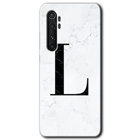 Xiaomi Mi Note 10 Lite Beyaz Mermer Desenli L Harfi Baskılı Uyumlu Silikon Kılıf