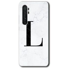 Xiaomi Mi Note 10 Lite Beyaz Mermer Desenli L Harfi Baskılı Uyumlu Silikon Kılıf