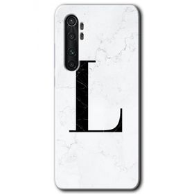 Xiaomi Mi Note 10 Lite Beyaz Mermer Desenli L Harfi Baskılı Uyumlu Silikon Kılıf
