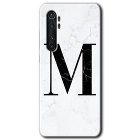 Xiaomi Mi Note 10 Lite Beyaz Mermer Desenli M Harfi Baskılı Uyumlu Silikon Kılıf