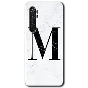 Xiaomi Mi Note 10 Lite Beyaz Mermer Desenli M Harfi Baskılı Uyumlu Silikon Kılıf