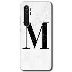 Xiaomi Mi Note 10 Lite Beyaz Mermer Desenli M Harfi Baskılı Uyumlu Silikon Kılıf