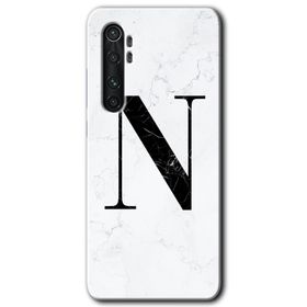 Xiaomi Mi Note 10 Lite Beyaz Mermer Desenli N Harfi Baskılı Uyumlu Silikon Kılıf