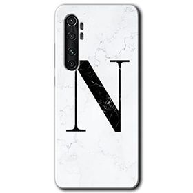 Xiaomi Mi Note 10 Lite Beyaz Mermer Desenli N Harfi Baskılı Uyumlu Silikon Kılıf