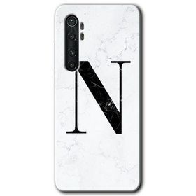 Xiaomi Mi Note 10 Lite Beyaz Mermer Desenli N Harfi Baskılı Uyumlu Silikon Kılıf