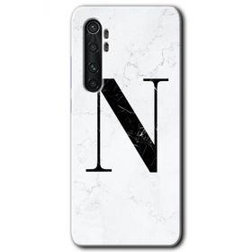 Xiaomi Mi Note 10 Lite Beyaz Mermer Desenli N Harfi Baskılı Uyumlu Silikon Kılıf