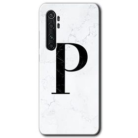 Xiaomi Mi Note 10 Lite Beyaz Mermer Desenli P Harfi Baskılı Uyumlu Silikon Kılıf
