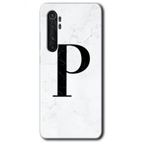 Xiaomi Mi Note 10 Lite Beyaz Mermer Desenli P Harfi Baskılı Uyumlu Silikon Kılıf
