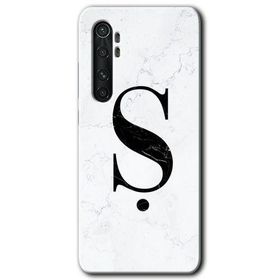 Xiaomi Mi Note 10 Lite Beyaz Mermer Desenli S Harfi Baskılı Uyumlu Silikon Kılıf