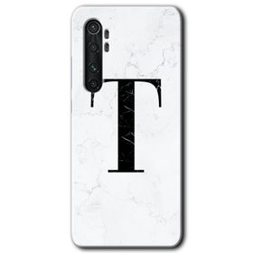 Xiaomi Mi Note 10 Lite Beyaz Mermer Desenli T Harfi Baskılı Uyumlu Silikon Kılıf