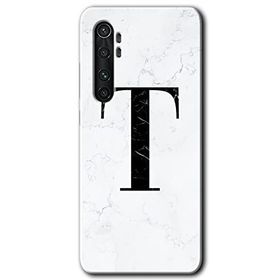 Xiaomi Mi Note 10 Lite Beyaz Mermer Desenli T Harfi Baskılı Uyumlu Silikon Kılıf