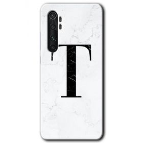 Xiaomi Mi Note 10 Lite Beyaz Mermer Desenli T Harfi Baskılı Uyumlu Silikon Kılıf