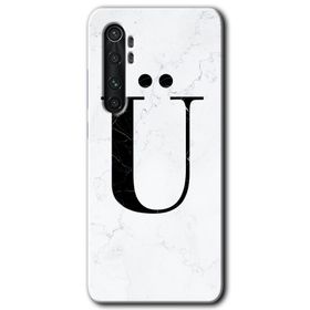 Xiaomi Mi Note 10 Lite Beyaz Mermer Desenli Ü Harfi Baskılı Uyumlu Silikon Kılıf