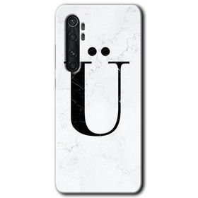 Xiaomi Mi Note 10 Lite Beyaz Mermer Desenli Ü Harfi Baskılı Uyumlu Silikon Kılıf