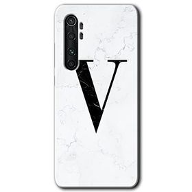 Xiaomi Mi Note 10 Lite Beyaz Mermer Desenli V Harfi Baskılı Uyumlu Silikon Kılıf