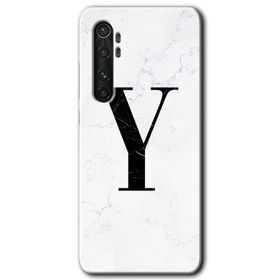 Xiaomi Mi Note 10 Lite Beyaz Mermer Desenli Y Harfi Baskılı Uyumlu Silikon Kılıf