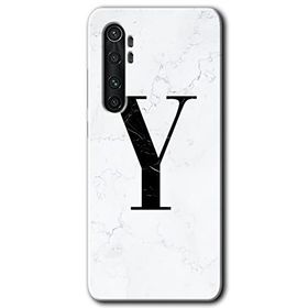 Xiaomi Mi Note 10 Lite Beyaz Mermer Desenli Y Harfi Baskılı Uyumlu Silikon Kılıf