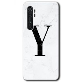 Xiaomi Mi Note 10 Lite Beyaz Mermer Desenli Y Harfi Baskılı Uyumlu Silikon Kılıf