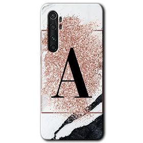 Xiaomi Mi Note 10 Lite Pembe Mermer Desenli A Harfi Baskılı Uyumlu Silikon Kılıf