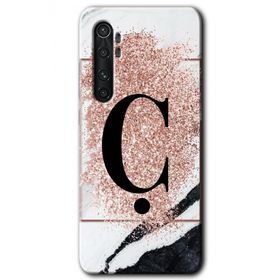 Xiaomi Mi Note 10 Lite Pembe Mermer Desenli C Harfi Baskılı Uyumlu Silikon Kılıf