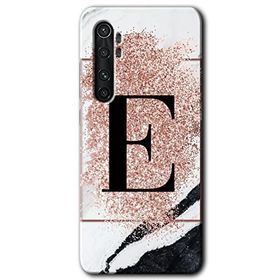 Xiaomi Mi Note 10 Lite Pembe Mermer Desenli E Harfi Baskılı Uyumlu Silikon Kılıf