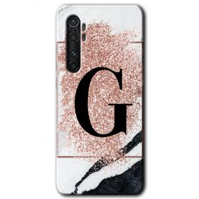 Xiaomi Mi Note 10 Lite Pembe Mermer Desenli G Harfi Baskılı Uyumlu Silikon Kılıf