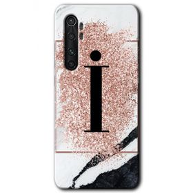 Xiaomi Mi Note 10 Lite Pembe Mermer Desenli I Harfi Baskılı Uyumlu Silikon Kılıf
