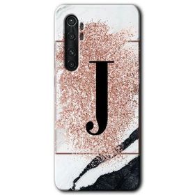 Xiaomi Mi Note 10 Lite Pembe Mermer Desenli J Harfi Baskılı Uyumlu Silikon Kılıf