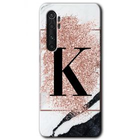 Xiaomi Mi Note 10 Lite Pembe Mermer Desenli K Harfi Baskılı Uyumlu Silikon Kılıf