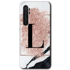 Xiaomi Mi Note 10 Lite Pembe Mermer Desenli L Harfi Baskılı Uyumlu Silikon Kılıf