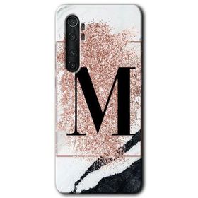 Xiaomi Mi Note 10 Lite Pembe Mermer Desenli M Harfi Baskılı Uyumlu Silikon Kılıf