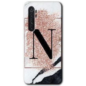 Xiaomi Mi Note 10 Lite Pembe Mermer Desenli N Harfi Baskılı Uyumlu Silikon Kılıf