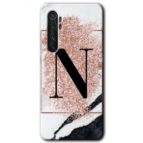 Xiaomi Mi Note 10 Lite Pembe Mermer Desenli N Harfi Baskılı Uyumlu Silikon Kılıf
