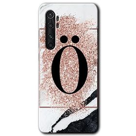 Xiaomi Mi Note 10 Lite Pembe Mermer Desenli Ö Harfi Baskılı Uyumlu Silikon Kılıf
