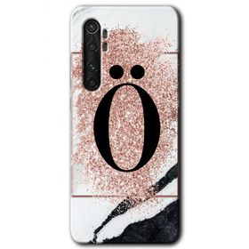 Xiaomi Mi Note 10 Lite Pembe Mermer Desenli Ö Harfi Baskılı Uyumlu Silikon Kılıf