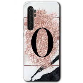 Xiaomi Mi Note 10 Lite Pembe Mermer Desenli Ö Harfi Baskılı Uyumlu Silikon Kılıf