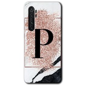 Xiaomi Mi Note 10 Lite Pembe Mermer Desenli P Harfi Baskılı Uyumlu Silikon Kılıf