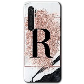 Xiaomi Mi Note 10 Lite Pembe Mermer Desenli R Harfi Baskılı Uyumlu Silikon Kılıf